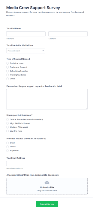Media Crew Support Survey Form Template