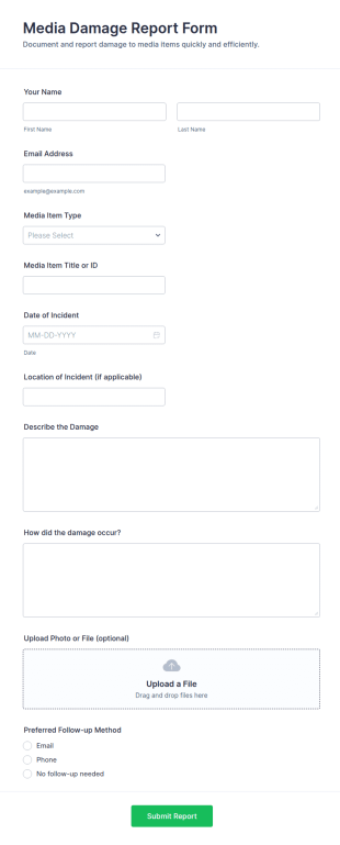Media Damage Report Form Template
