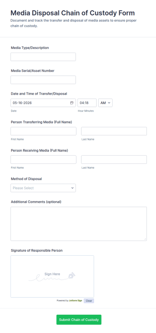 Media Disposal Chain Of Custody Form Template