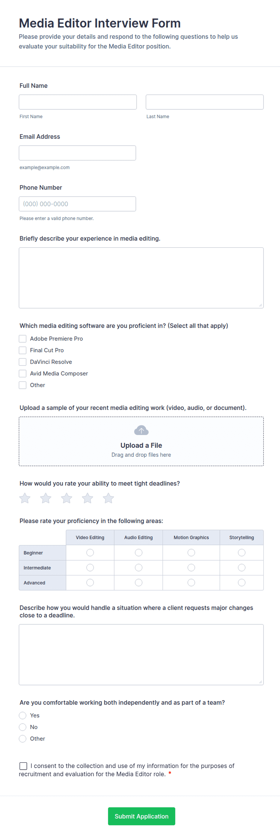 Interview Form Creator Media Editor Interview Form Template | Jotform