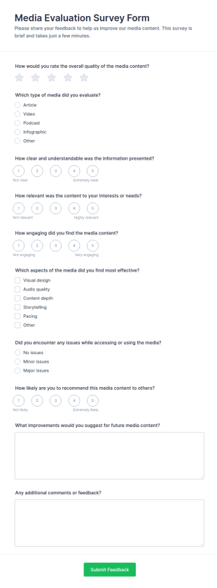 Media Evaluation Survey Form Template