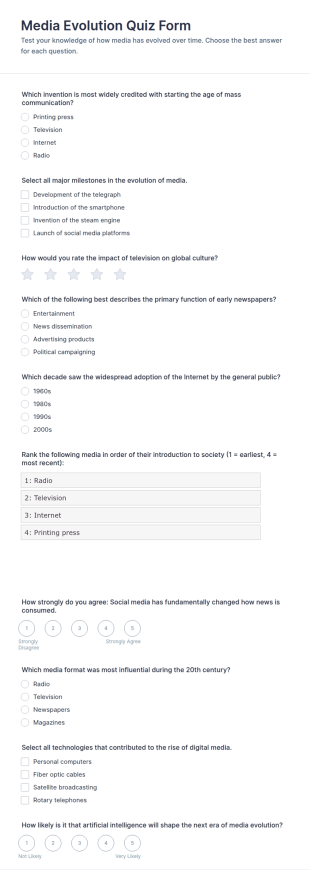 Media Evolution Quiz Form Template