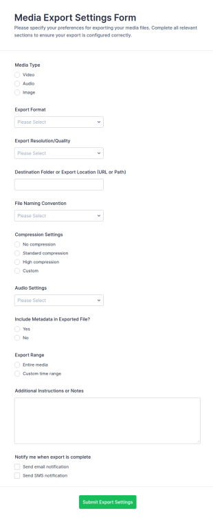 Media Export Settings Form Template