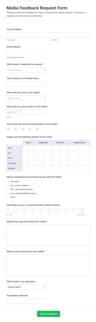 Media Feedback Request Form Template