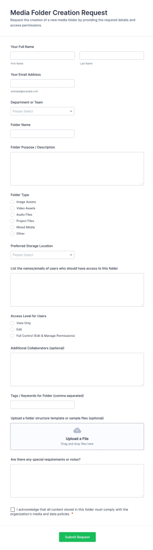 Media Folder Creation Request Form Template