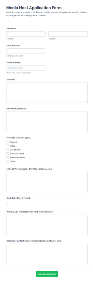 Media Host Application Form Template