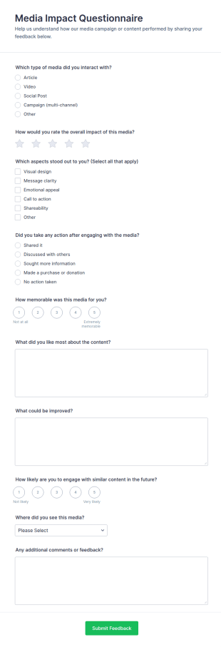 Media Impact Questionnaire Form Template