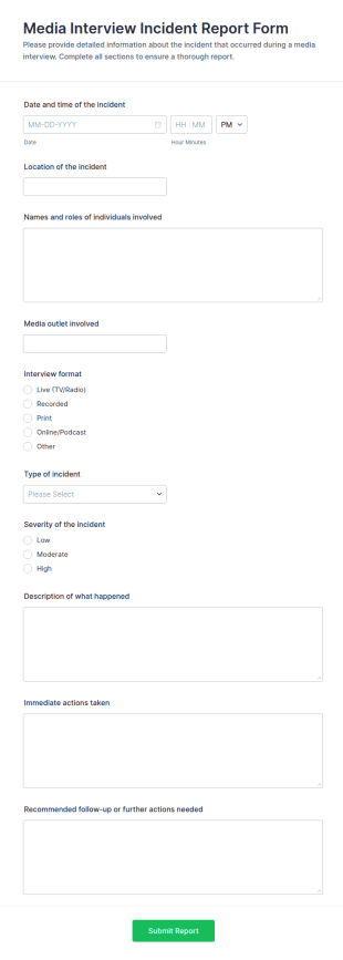 Media Interview Incident Report Form Template