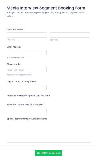 Media Interview Segment Booking Form Template