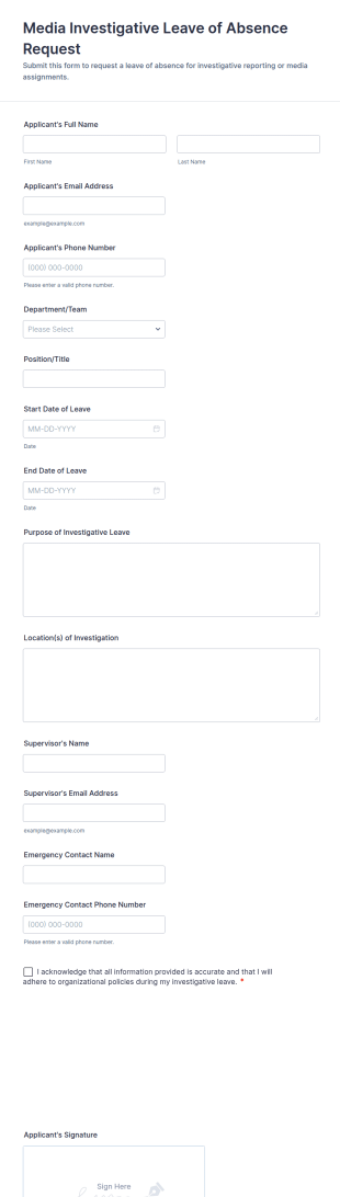 Media Investigative Leave Of Absence Request Form Template