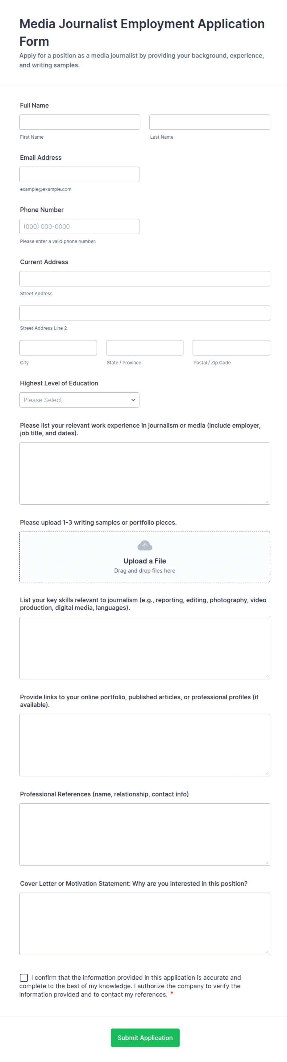 Media Journalist Employment Application Form Template | Jotform