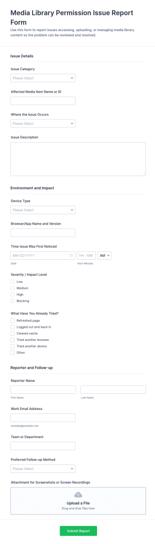 Media Library Permission Issue Report Form Template