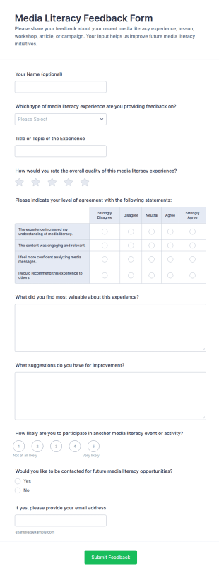 Media Literacy Feedback Form Template