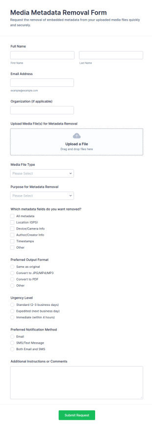 Media Metadata Removal Form Template
