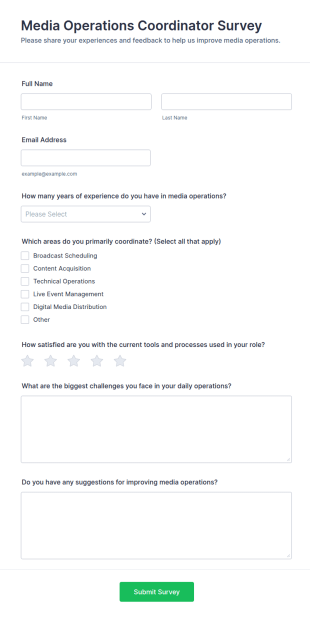 Media Operations Coordinator Survey Form Template