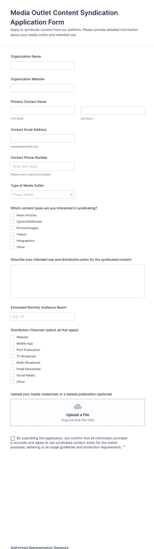 Media Outlet Content Syndication Application Form Template