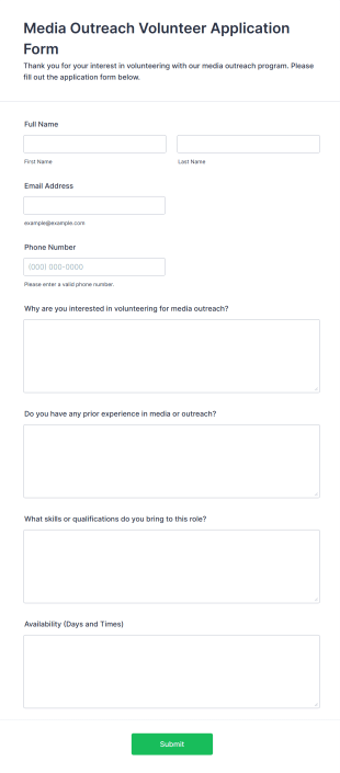 Media Outreach Volunteer Application Form Template