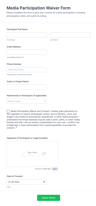Media Participation Waiver Form Template