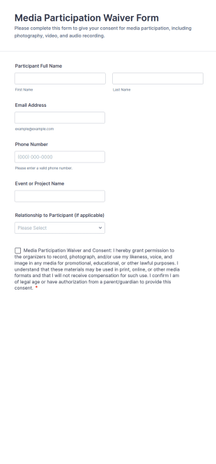 Media Participation Waiver Form Template