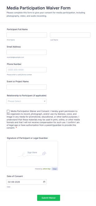 Media Participation Waiver Form Template