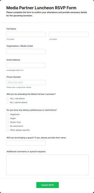 Media Partner Luncheon RSVP Form Template