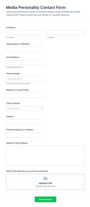 Media Personality Contact Form Template