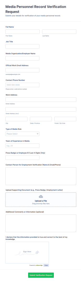 Media Personnel Record Verification Request Form Template