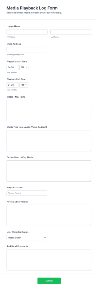 Media Playback Log Form Template