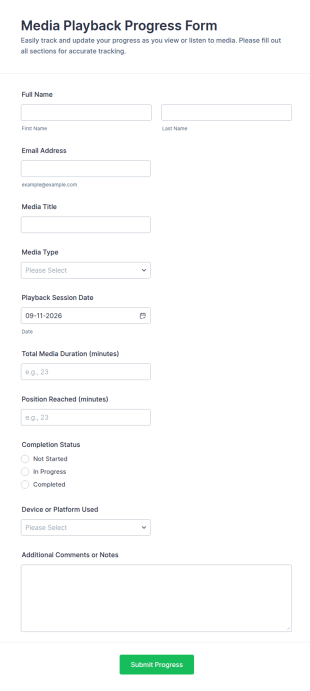 Media Playback Progress Form Template