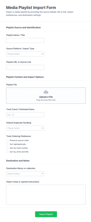 Media Playlist Import Form Template