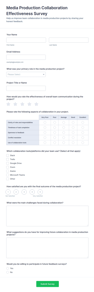 Media Production Collaboration Effectiveness Survey Form Template