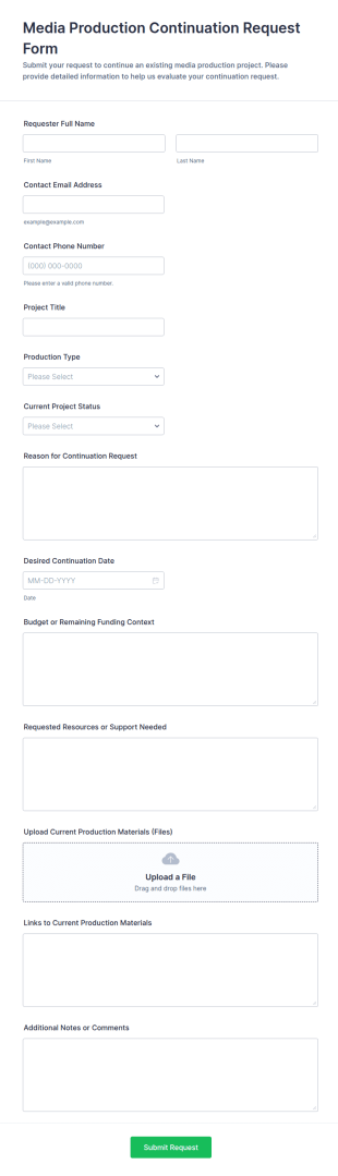 Media Production Continuation Request Form Template