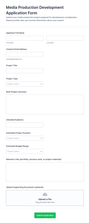 Media Production Development Application Form Template
