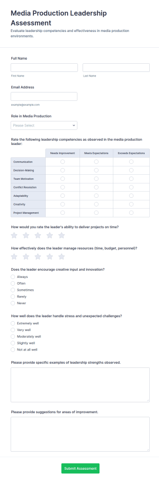 Media Production Leadership Assessment Form Template