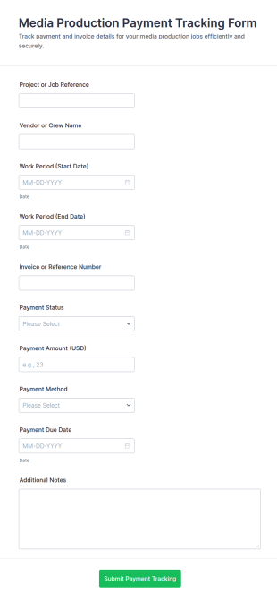 Media Production Payment Tracking Form Template