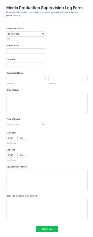 Media Production Supervision Log Form Template