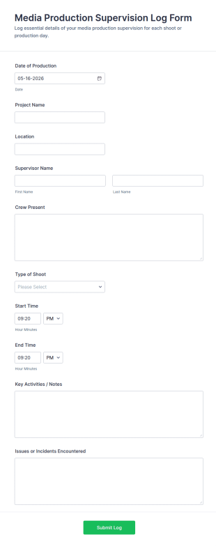 Media Production Supervision Log Form Template