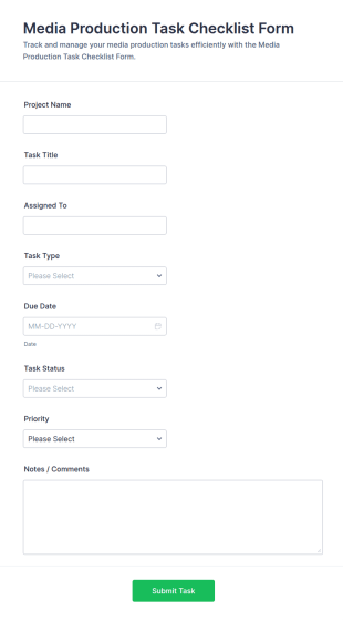 Media Production Task Checklist Form Template