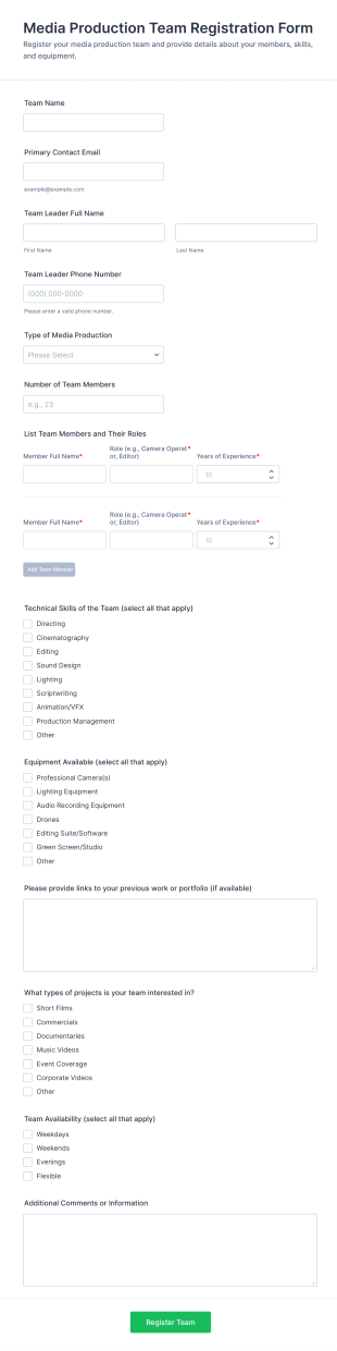 Media Production Team Registration Form Template
