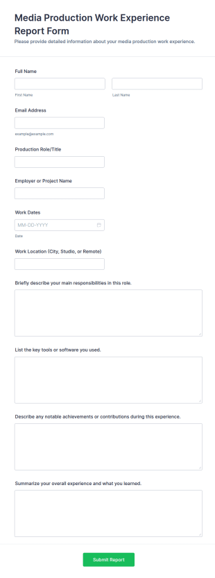 Media Production Work Experience Report Form Template