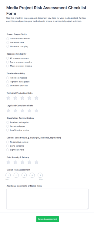 Media Project Risk Assessment Checklist Form Template