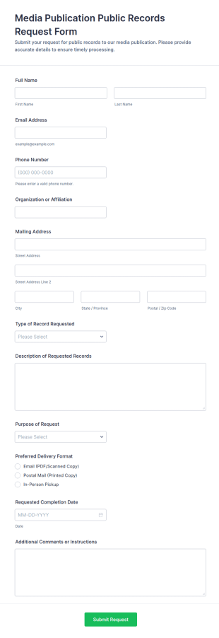 Media Publication Public Records Request Form Template