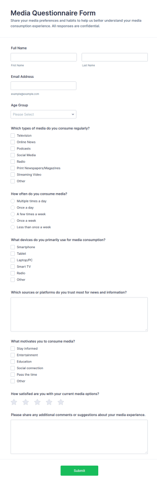 Media Questionnaire Form Template