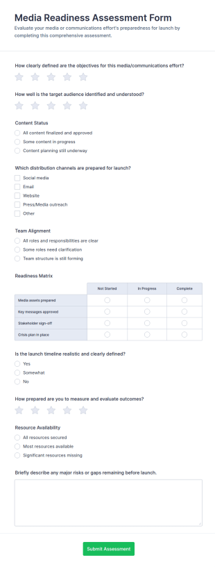 Media Readiness Assessment Form Template