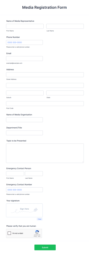 Media Registration Form Template