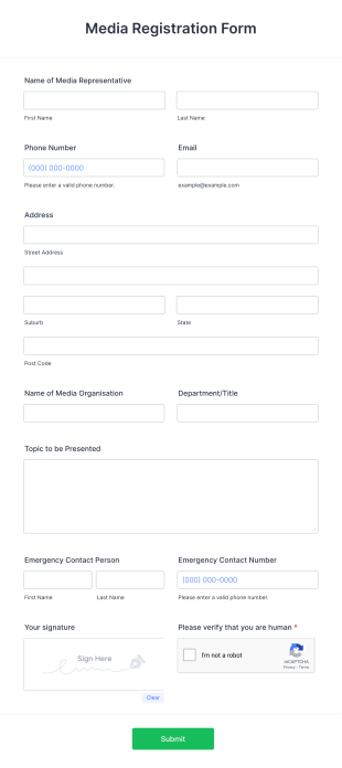 Media Registration Form Template