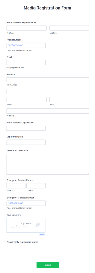 Media Registration Form Template
