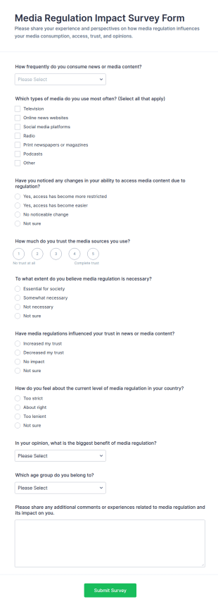 Media Regulation Impact Survey Form Template