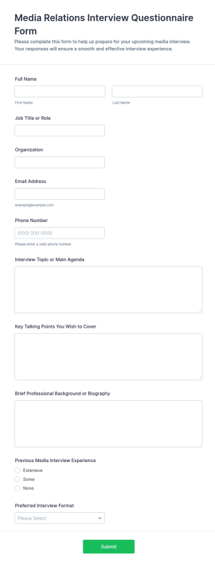 Media Relations Interview Questionnaire Form Template
