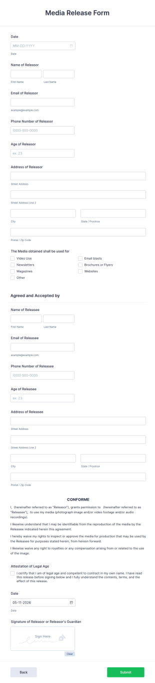 Media Release Form Template